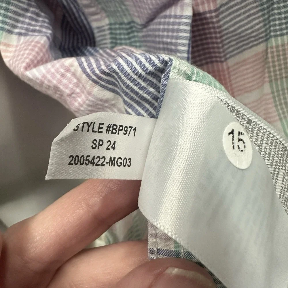 J Crew Shirt Pastel Men's Button Up Shirt XL Slim Fit Flex Washed Plaid Untucked